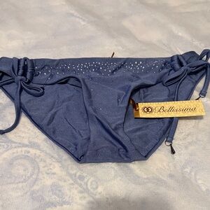 Bellissima Navy Blue Rhinestone Side-Tie Bikini Bottom
